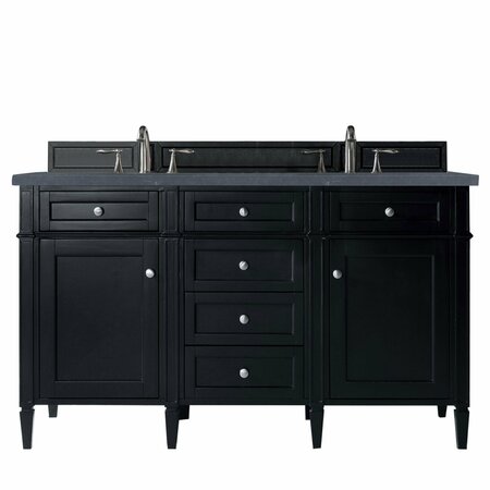 JAMES MARTIN VANITIES Brittany 60in Double Vanity, Black Onyx w/ 3 CM Charcoal Soapstone Quartz Top 650-V60D-BKO-3CSP